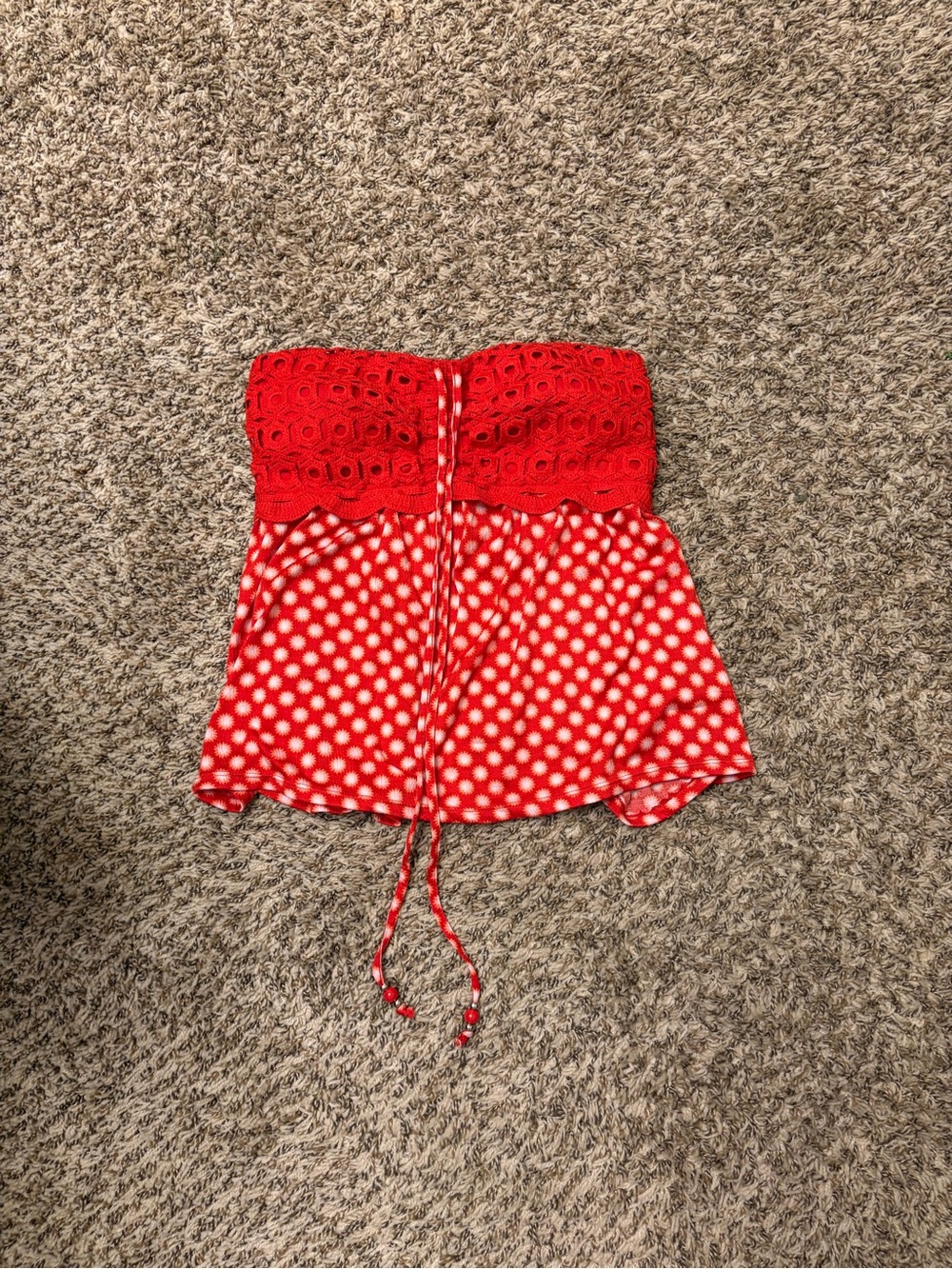 Women's Red Strapless Polka Dot Lace Bustier Top